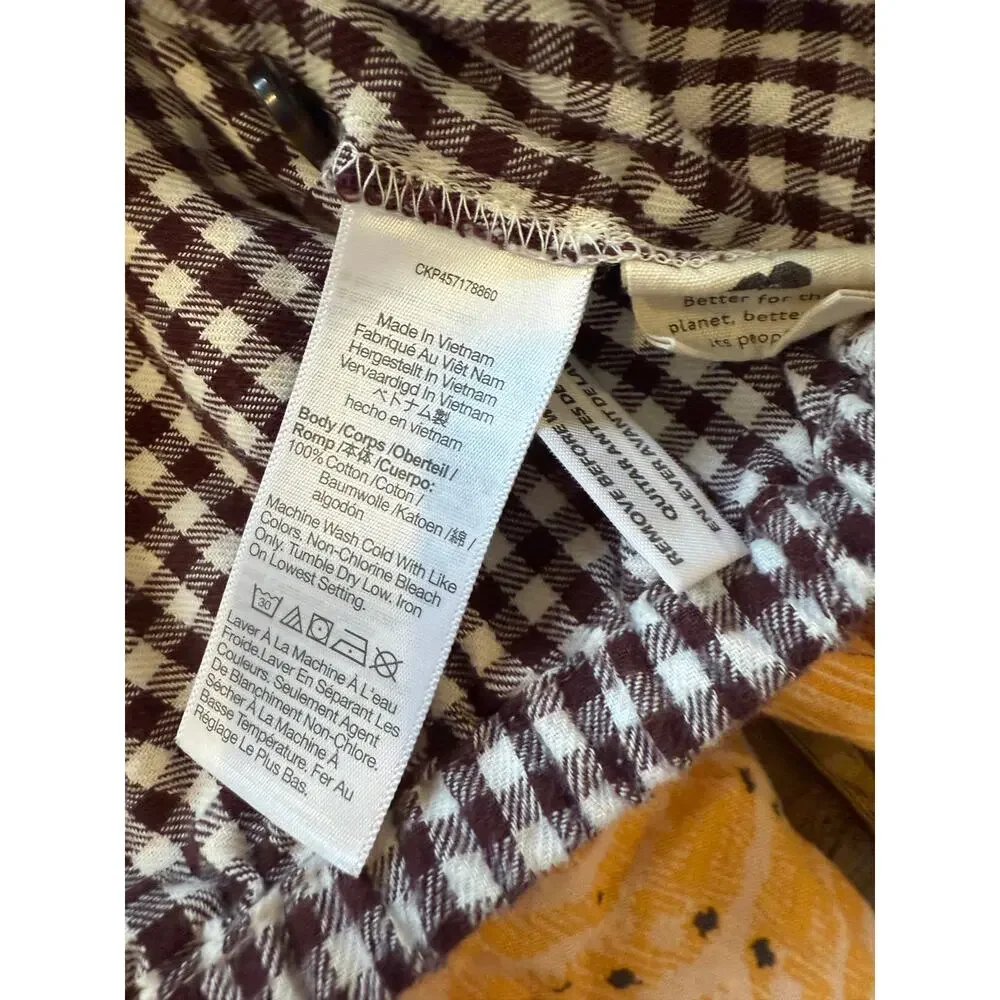 Madewell Puff Sleeve Cropped Flannel Top Chocolate Gingham Plaid M
